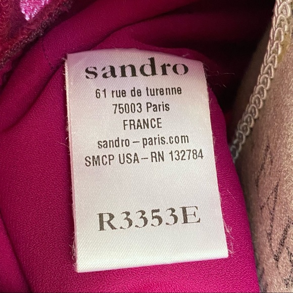 Sandro ribambelle pink purple pleated scoop neck short sleeve peplum midi dress - Picture 6 of 8